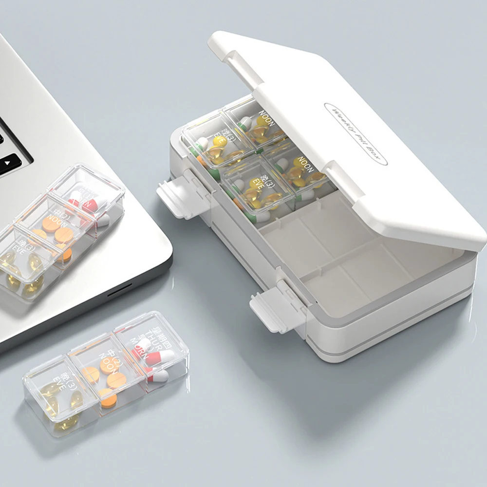 1PCS Pill Organizer 3 Times a Day,Weekly Pill Box Medicine Organizer Box,Travel Double Side 7 Day Pill Case with Backup