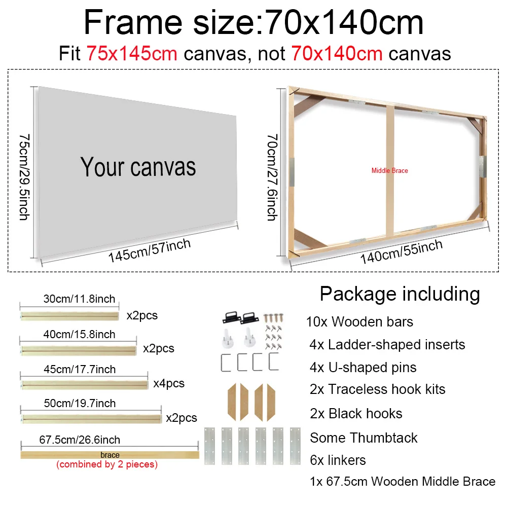 Verschillende maten canvas frame houten frames natuurlijke houten foto olieverf canvas diamant schilderij frames canvas houten muur frame - afbeelding 1