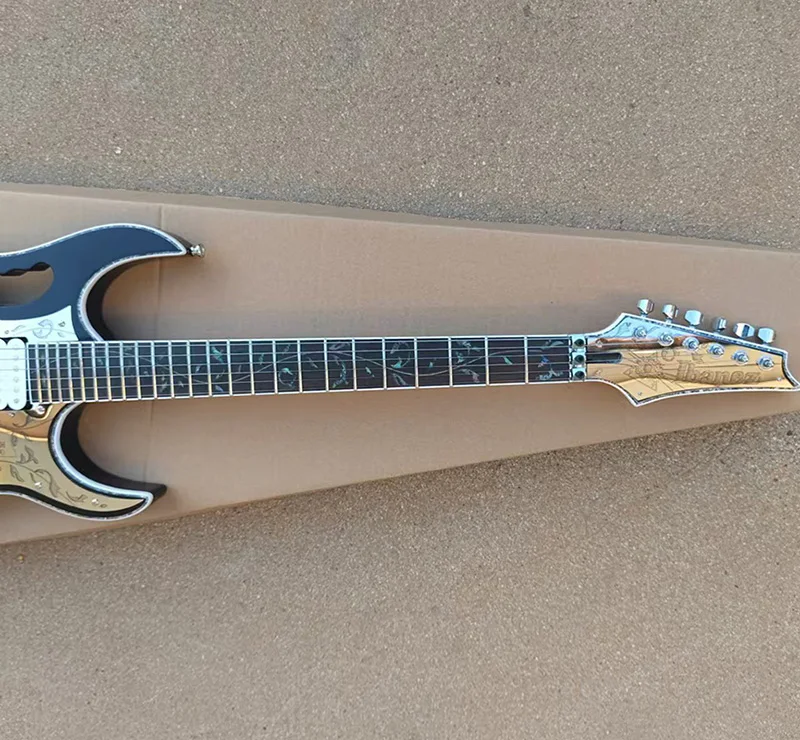 In stock, factory Customized Electric Guitar Fingerboard Mosaic, Lock Nut, Flower Design, floyd rose vidrato bridge,Fast deliver