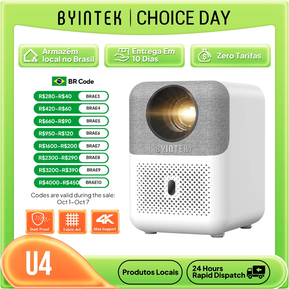 BYINTEK LOVE U4 Smart Mini Projetor de Home Theater 4K 1080P Vídeo Android WIFI para Cinema de Smartphone