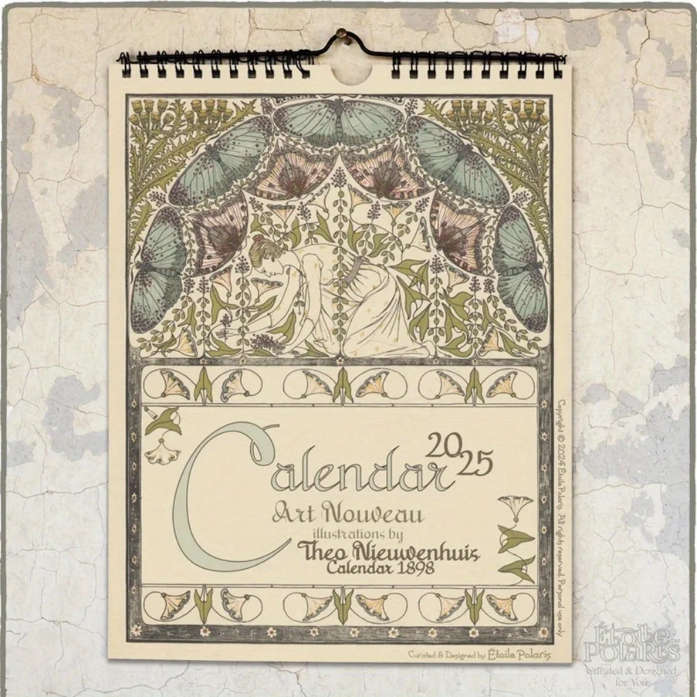 Art Nouveau 2025 Wall Calendar, Quirky Office & Home Decor, Vintage Style, Perfect for Christmas or Birthday Gifts, Calendar & P