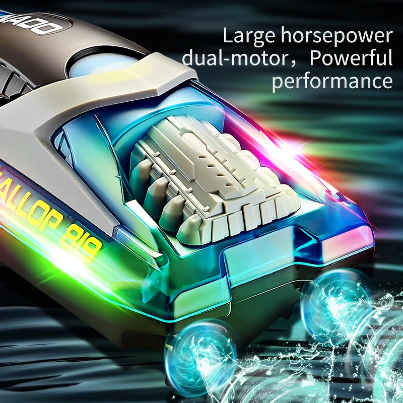 2.4G Remote Control Racing Boat Boys Toy Dual Motor High Speed RC Speedboat LED Lights Electric Ship Yacht Boat Children's Toys