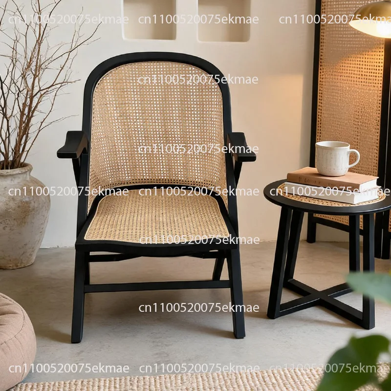 Nordic simple solid wood rattan sofa chair hotel high back reception sofa model room