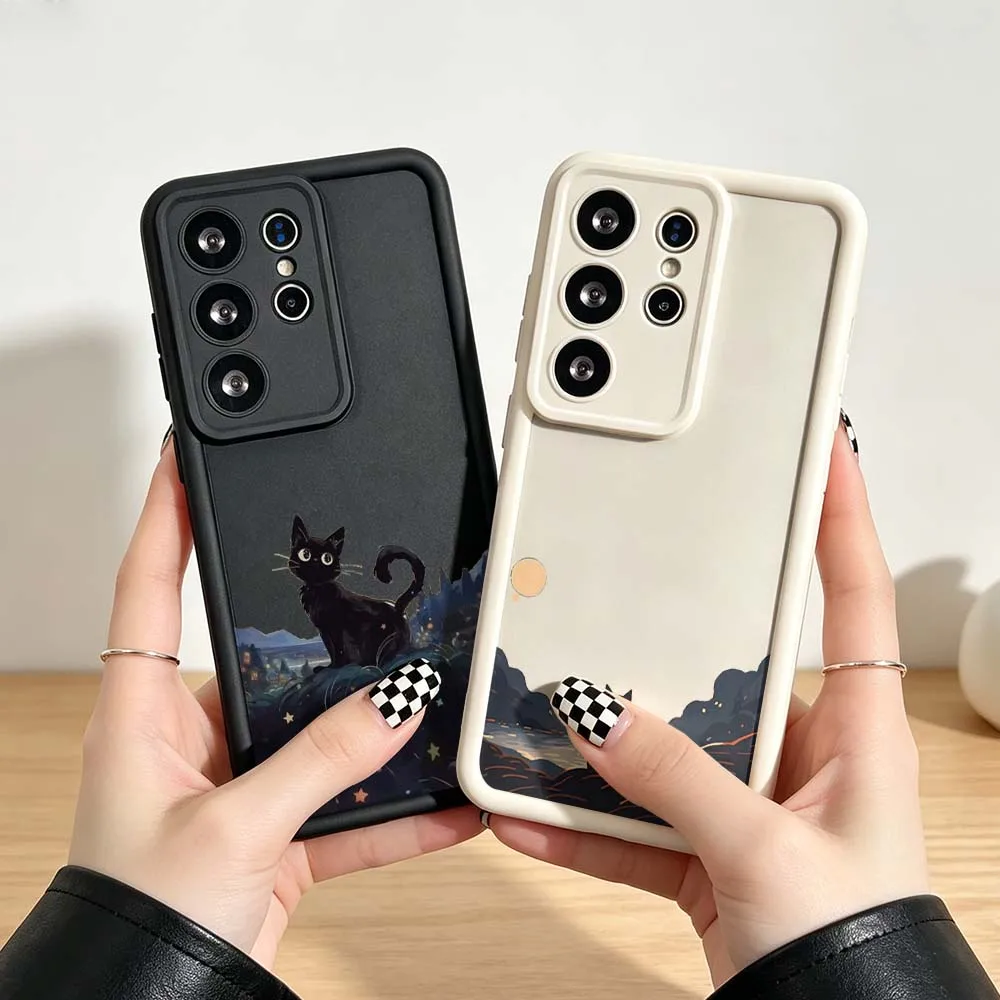 Cartoon Black Cat Compass Cover For Samsung Galaxy S26 S25 S24 S23 S22 S21 S20 Ultra Plus FE 5G Eye Ladder Phone Case