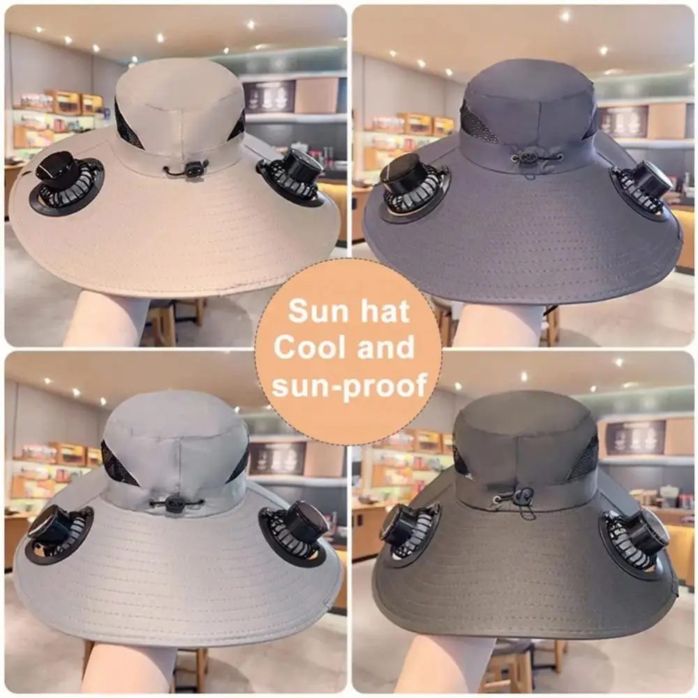 Removable Solar Fan Hat Breathable 3 Speeds Wide Brim Sun Cap UV Protection High Wind Power Adjustable Visor Cap Camping