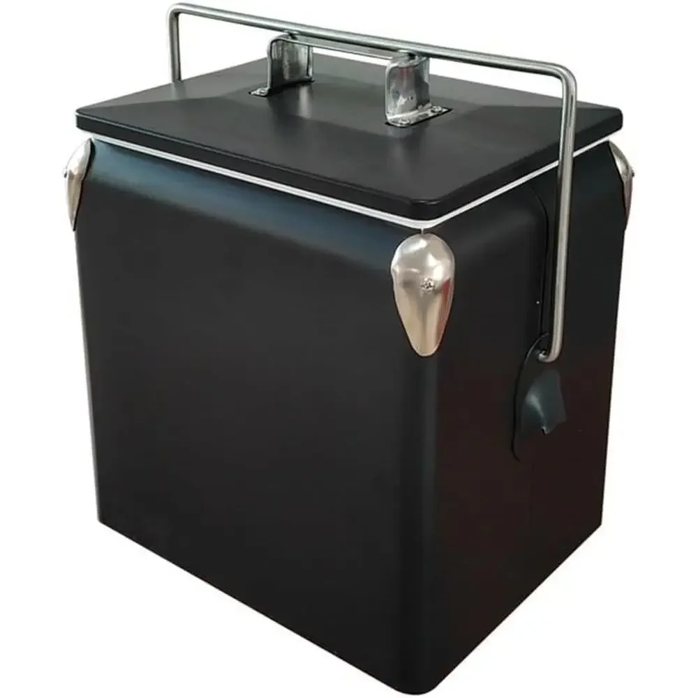 Vintage-Style Metal Ice Chest with Bottle Opener, Portable Outdoor Cooler for Camping, Beach, Picnic, BBQ, and Fishing