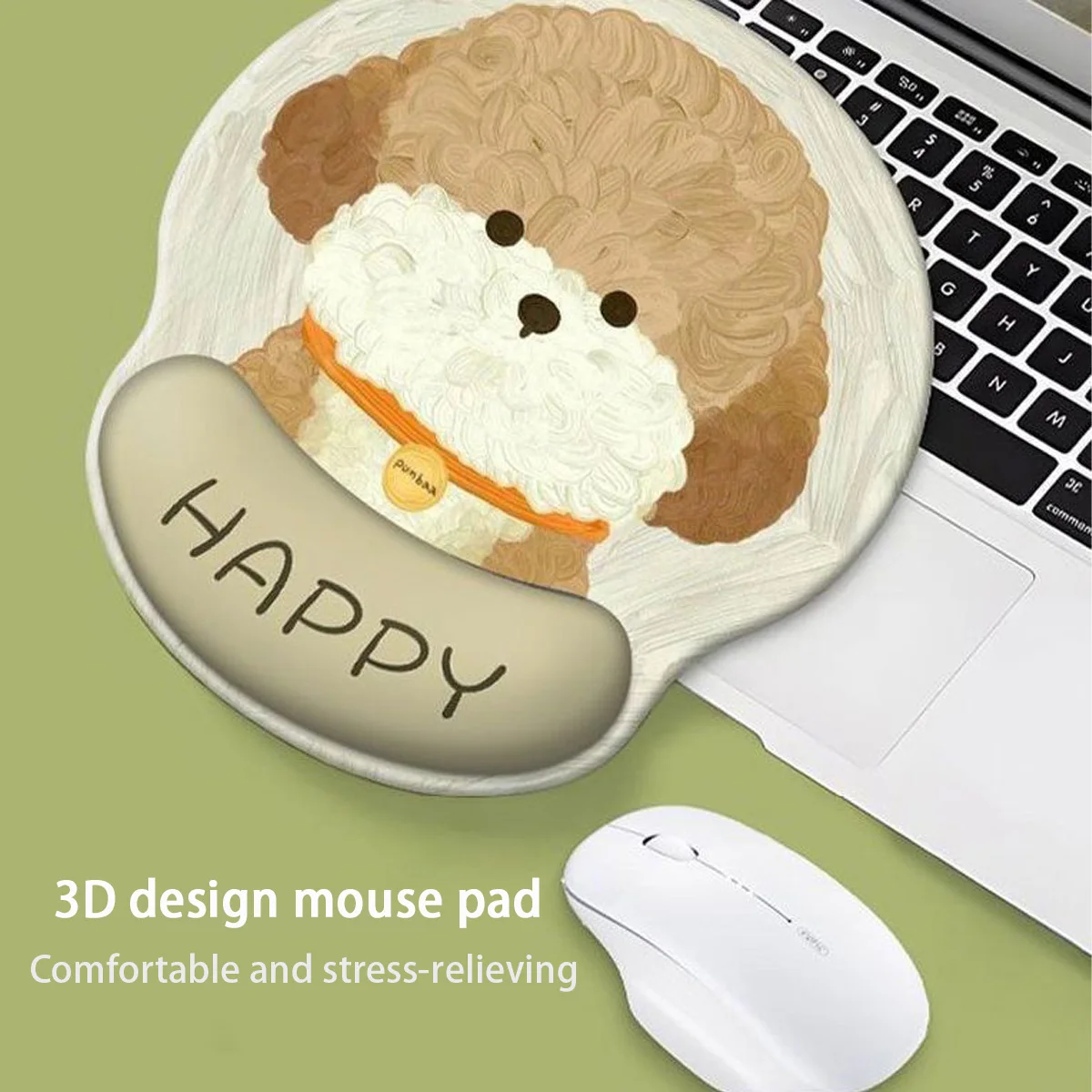 1 Peça de Mouse Pad com Apoio de Pulso em Gel, Série Cachorrinho Pintura a Óleo, Tapete de Mesa para Computador Antiderrapante, Mini, Grosso, com Desenho Animado Fofo, para Entretenimento e Escritório