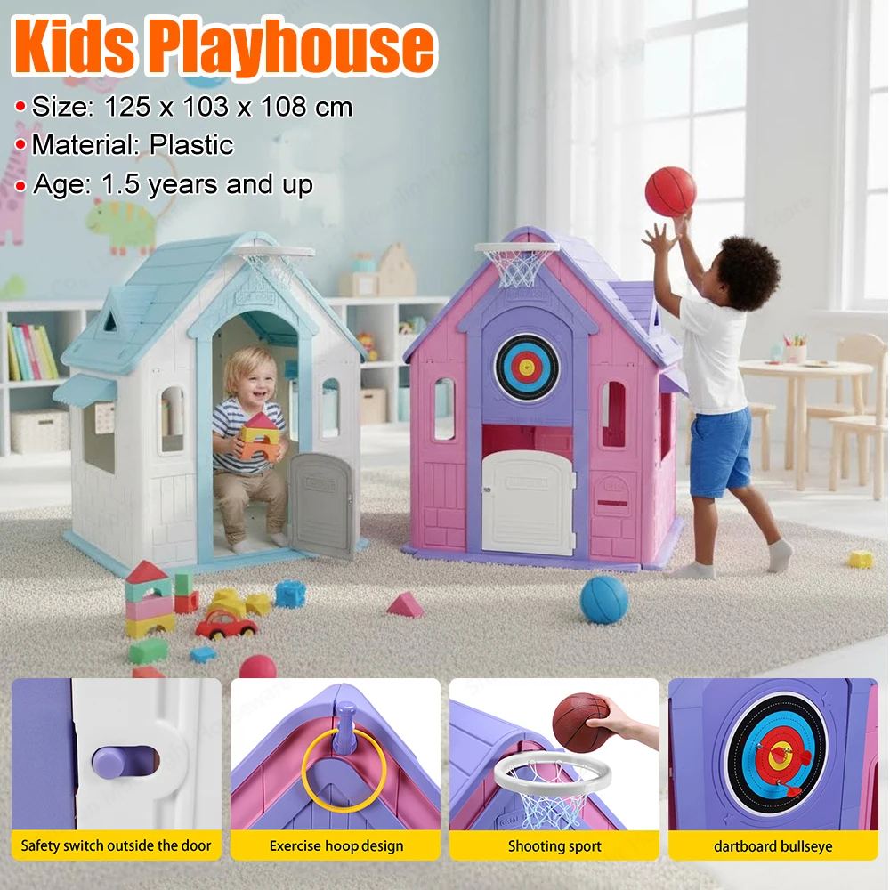 

Безопасный пластиковый игровой домик для малышей, для дома и улицы, садовый коттедж, игровой комплекс для ролевых игр для детей от 1,5 лет