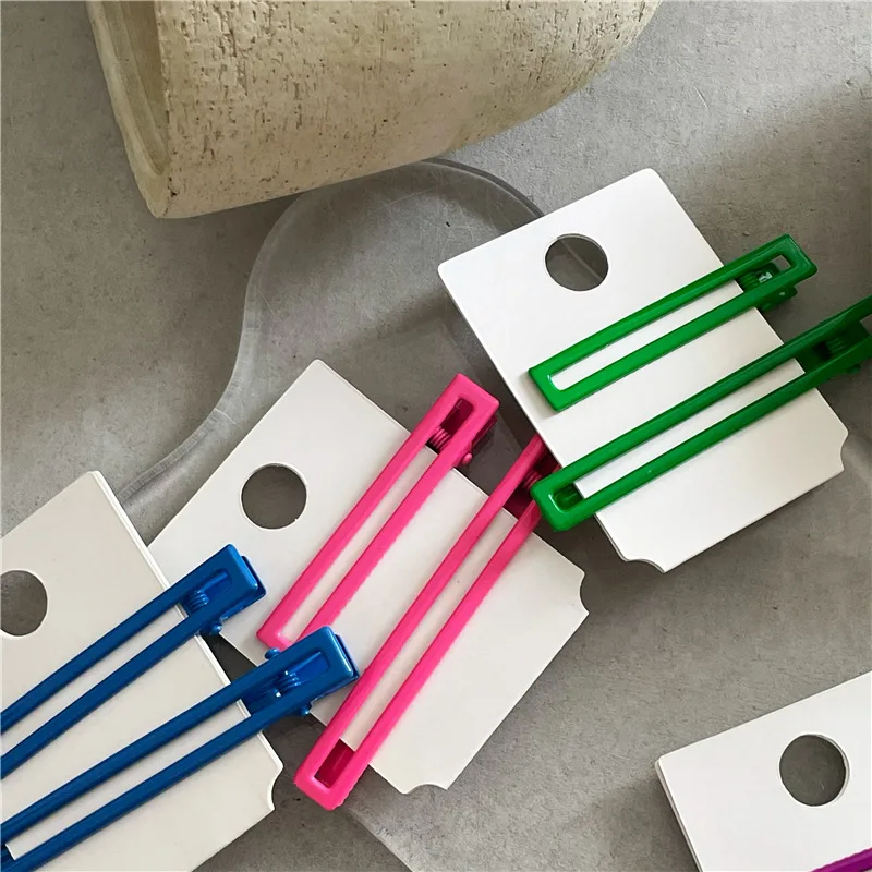 Fashion Neon Color Alloy Hair Clip Hollow Out Rectangle Barrette Solid Bright Color Hairpin Korean Side Hair Clip For Women Girl