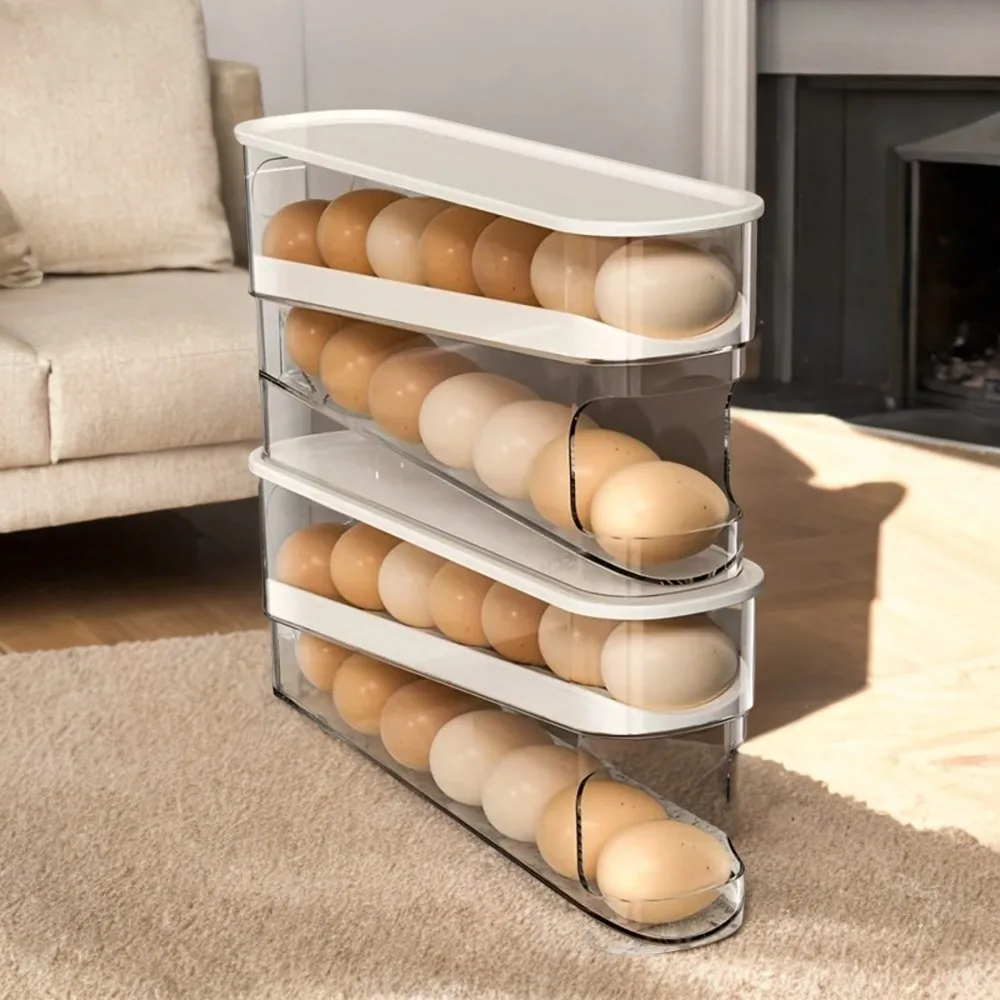 Large Capacity Household Kitchen Dedicated Automatic Scrolling Egg Holder Refrigerator Egg Box Roll Off Egg Rack Egg spinner