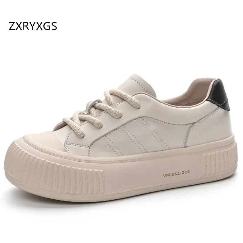 ZXRYXGS 2024 Top Layer Cowhide Platform Shoes Increase Sneakers Casual Shoes 2024 New Lace-up Women Sneakers Student Nurse Shoes