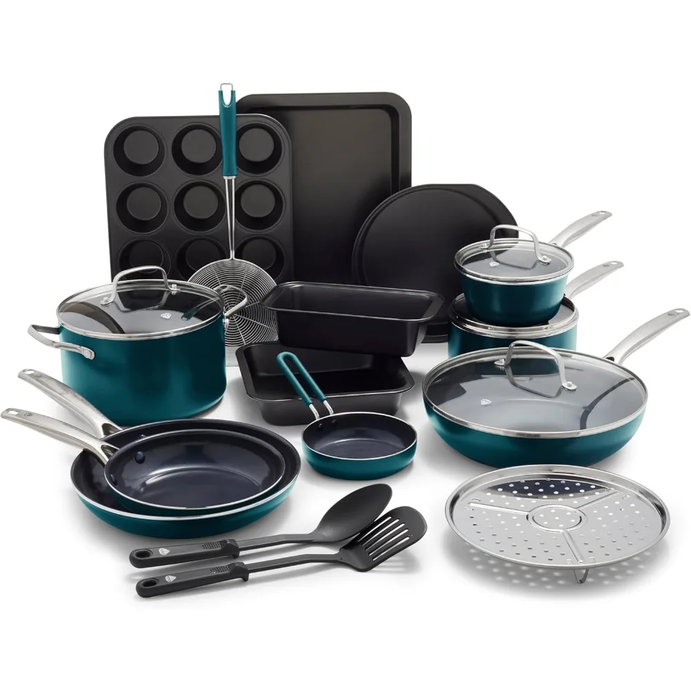 

Blue Diamond 20-Piece Cookware and Bakeware Set with Ceramic Nonstick and Durable Nontoxic Metal