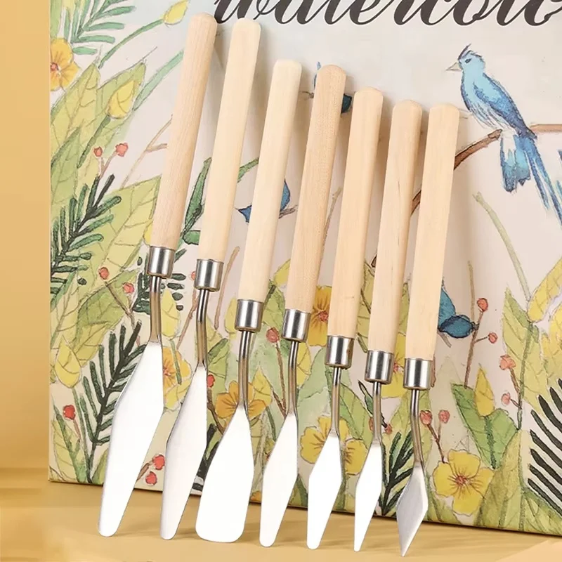 7pcs Stainless Steel Painting Knives Gouache Palette Knife Oil Painting Knives Supplies Fine Art Knife Painting Flexible Blade