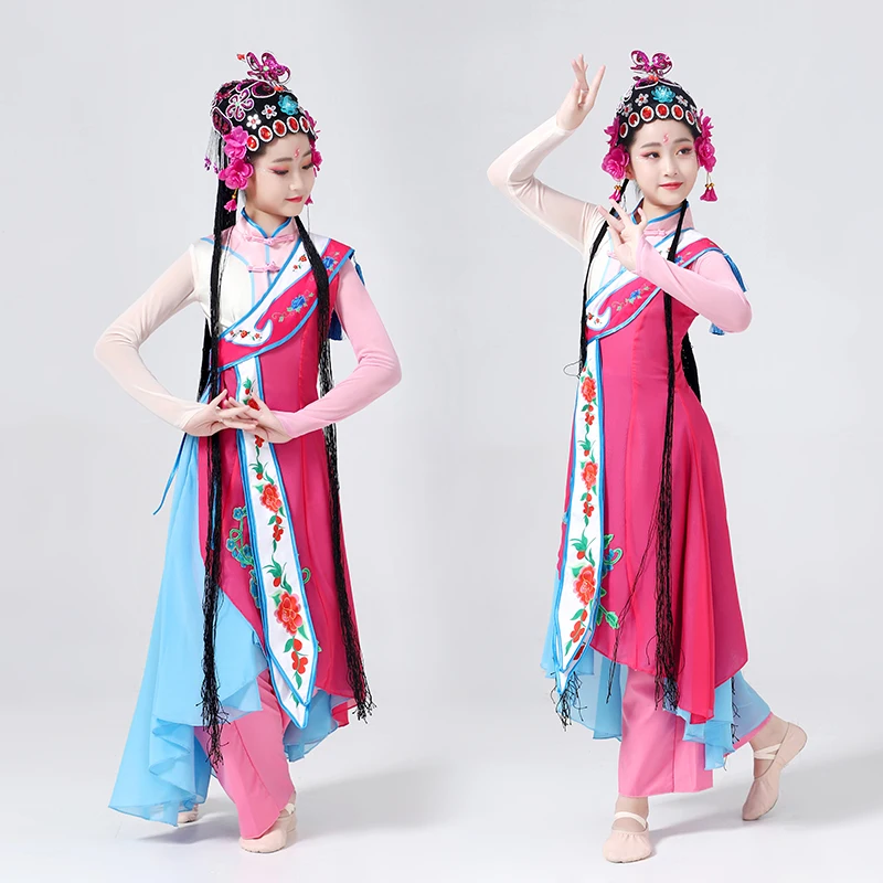 Children's pretty young actress performance costumes little flower Peking Opera dance costumes Hua Mulan's opera performance