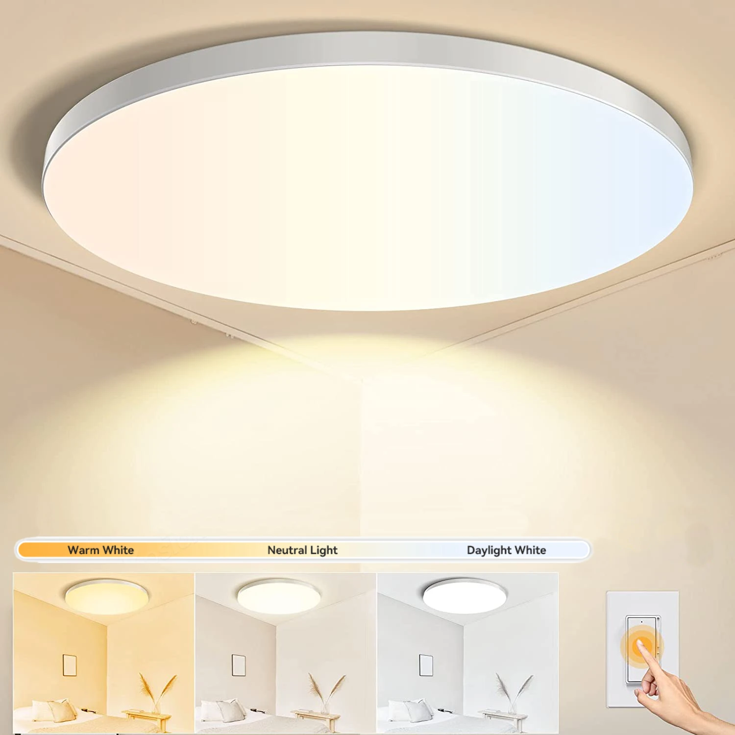 3 Colors LED Ceiling Lamp Modern Panel Ceiling Light Room Decor 220V Indoor Lighting for Kitchen Bedroom Living Room Bathroom