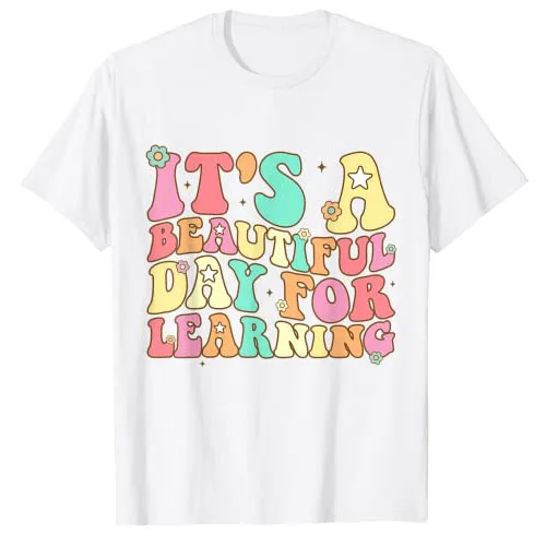 

It's Beautiful Day for Learning Retro Teacher Students Women T-Shirt Schoolwear Clothes Syaings Flower Print Graphic Tee Tops