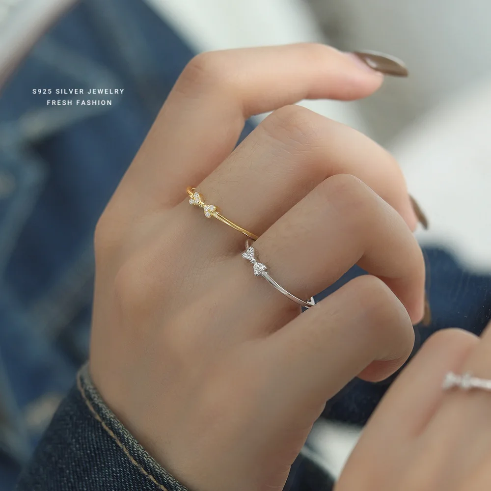 925 Sterling Silver Minimalism Romantic Bow Zirconia Ring Classic Basic Style Wedding Rings For Women Fine Jewelry