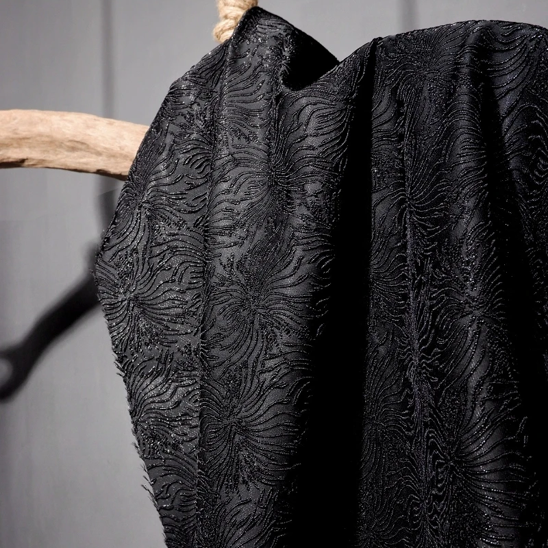 Black Embossed Jacquard Curtains Fabric DIY Suit Blazer Designer Textile Handmade Home for Sewing Decoration Fashion Fabric
