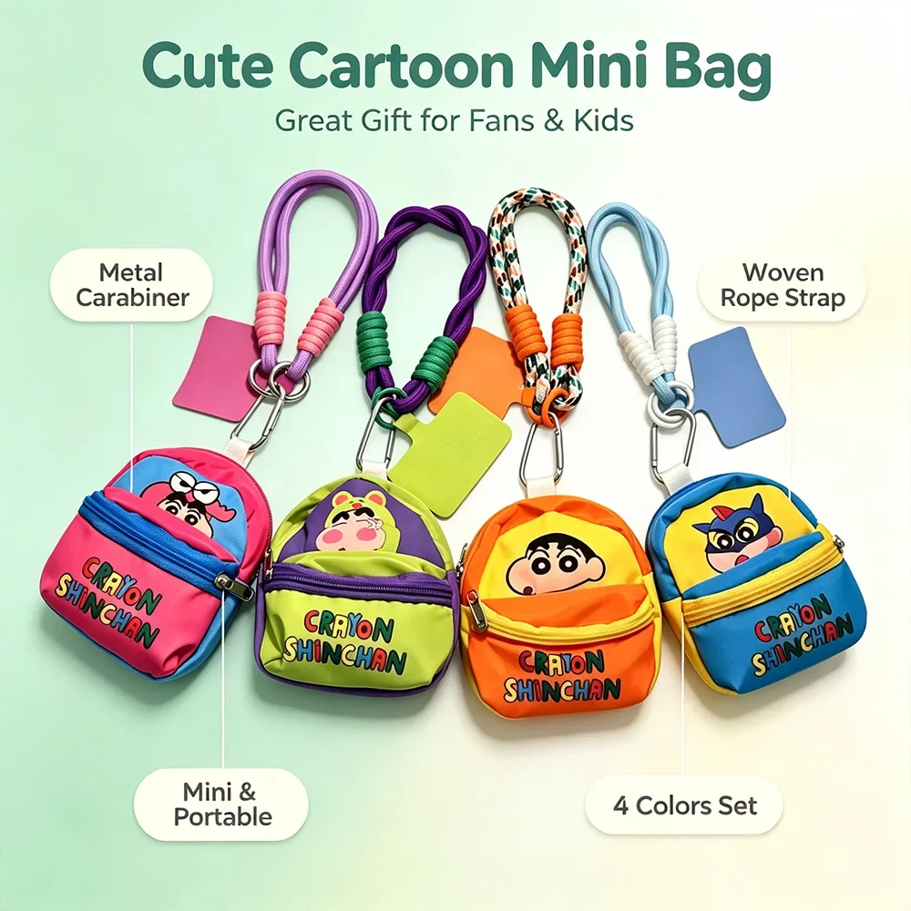 Crayon Shin-chan Mini Lanyard Bag Kawaii Zipper Coin Purse Anti-Lost Phone Wristlet Card Holder Cosmetic Pouch Gift Women Girls view 4
