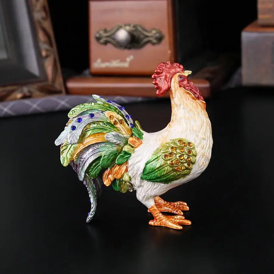 Enamel-colored Rooster Jewelry Box, Zodiac Chicken Figurine, Flip-top Ring And Earring Storage Box,birthday Gift Packaging Box