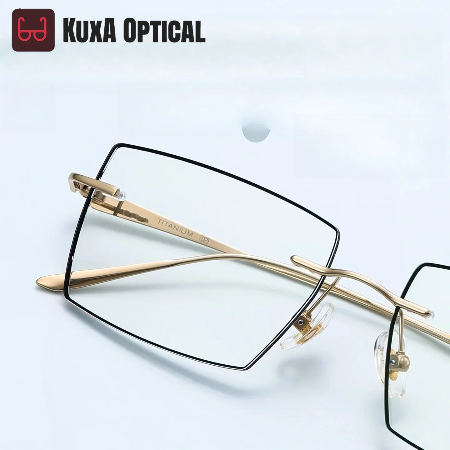 

XUKA Christmas New Men's Rimless Black-rimmed Square Optical Prescription Eyeglasses Frame Glasses Pure Titanium Retro