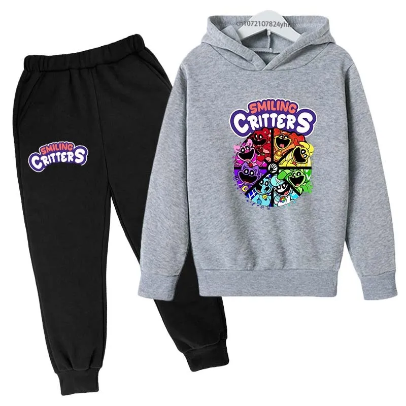 Kinder lächelnde Tiere niedlichen Cartoon-Druck Frühling Herbst Pullover Hoodie Hosen 2 stücke Trainings anzüge 2-13 Jahre Jungen Mädchen Outfits