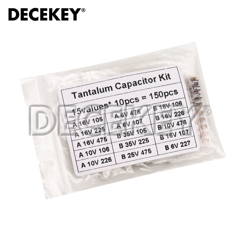 

150pcs SMD Tantalum Capacitor Assortment Kit 15Values Each 10pcs 1uF-220uF 2.2uF 4.7uF 10uF 47uF A/B Case Tan Capacitance Set