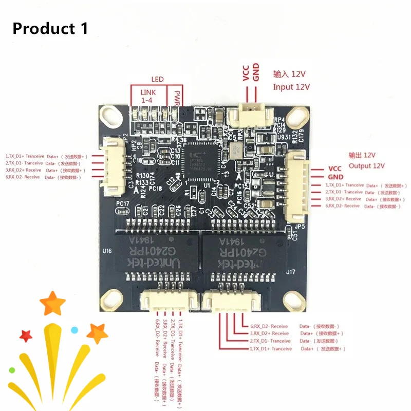 Buck POE module Switch board 802.3af/AT port power supply 30w for ip cameras nvr ip phone 3/4100M switch PD separation buck 12v
