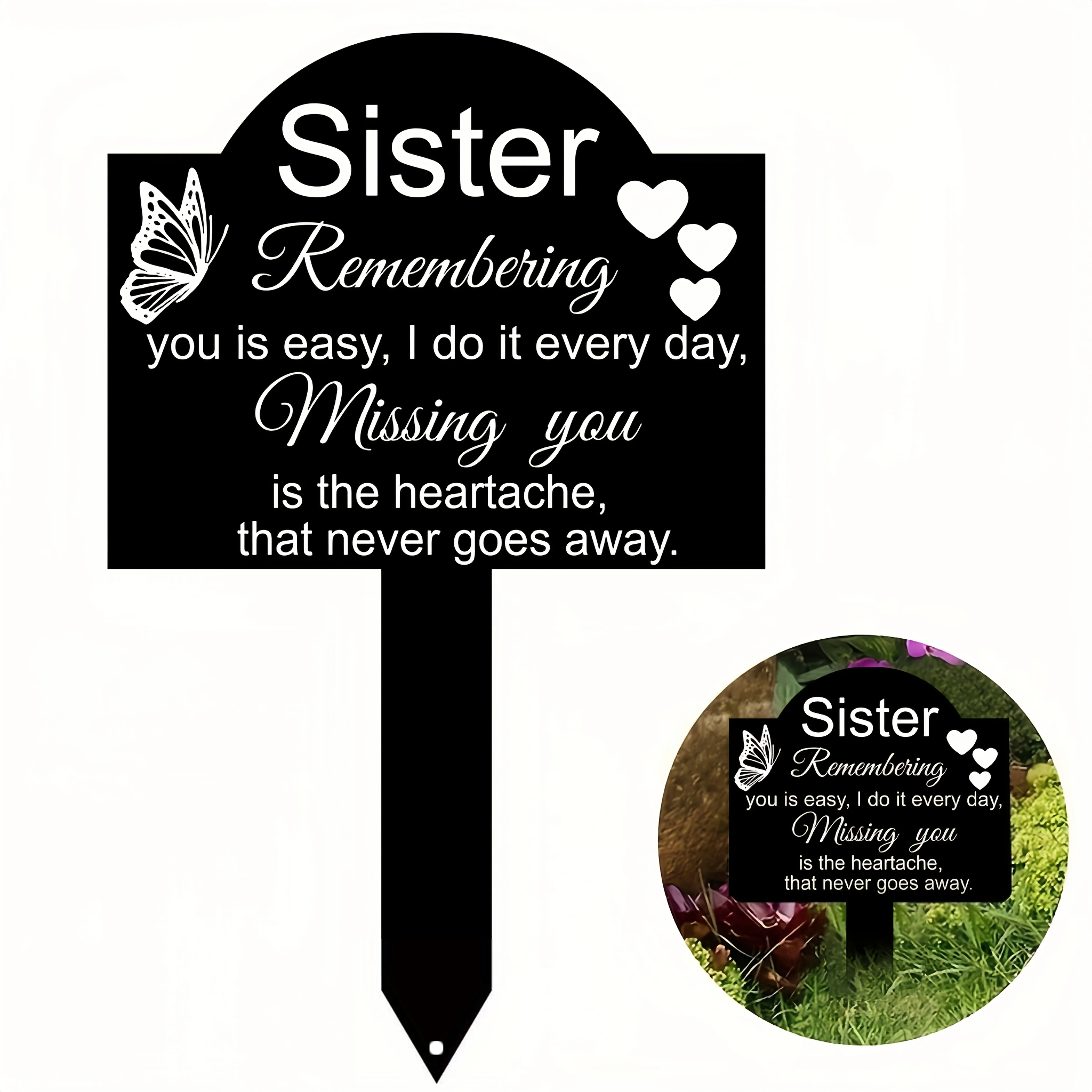1pc Elegant Sister Memorial Plaque- Metal Tombstone, Black Outdoor Grave Marker for Cemeteries, Gardens, Memorial Parks 2D Flat