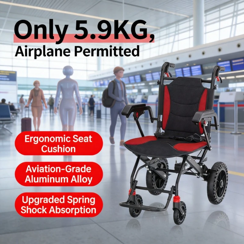 

Portable Foldable Lightweight Elderly Wheelchair Sit Down Hand Cart Travel Mobility Trolley For Outdoor Scenic Area Use
