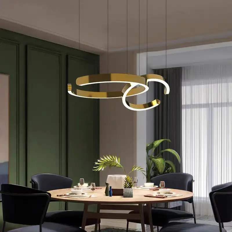 Postmodern light luxury C-shaped stainless steel home decoration restaurant chandelier study gold plating LED lighting