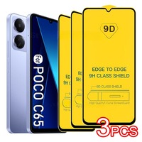 For POCO C65 3PCS 9D Glass For POCO F6 X6 F5 Pro M5S C40 F3 F4 GT Screen Protector For POCO X5 X4 X3 NFC M4 M3 Pro Tempered Film