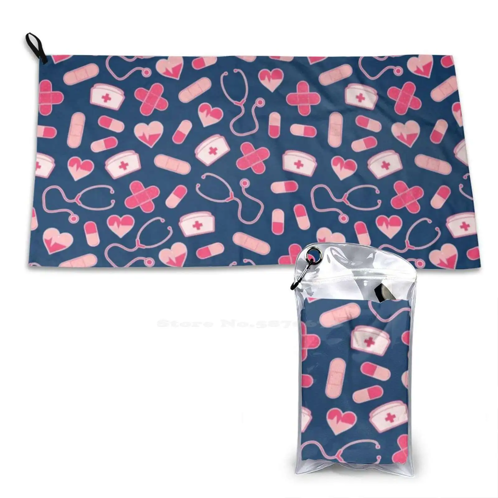 Pink And Blue Nurse Pattern Soft Towel Quick Dry Beach Towel Registered Pediatric Practitioner Pink Navy Blue White Pattern