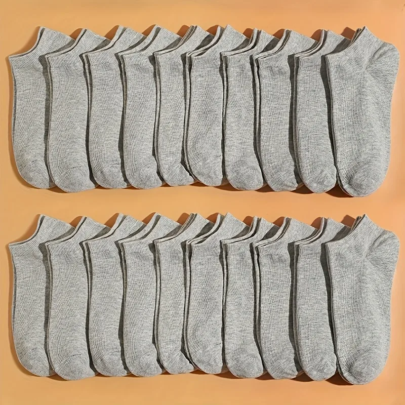 Comfortable 20pcs Ankle Socks - Breathable Polyester Blend, Machine Washable, Perfect for All Seasons - Cute Solid Colors