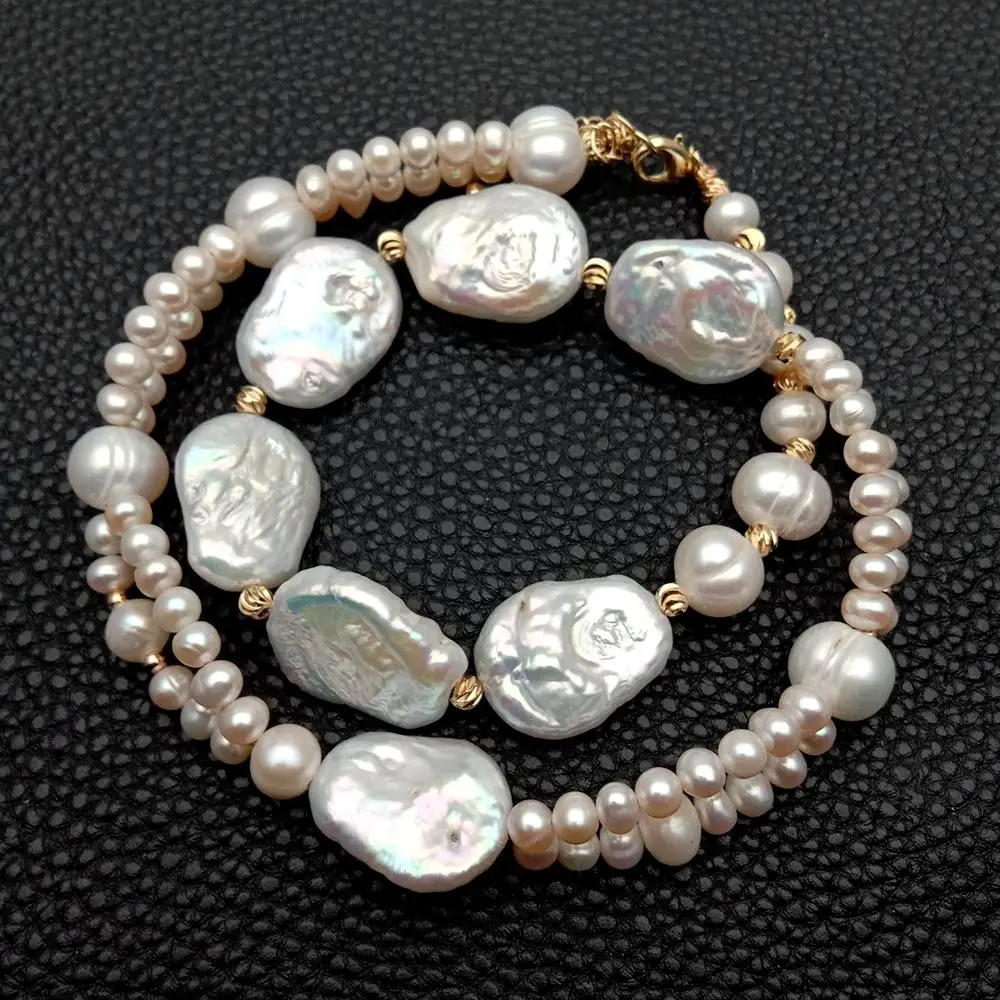 

Y.YING Cultured White Keshi Pearl Asymmetric Necklace Designer Women Jewelry