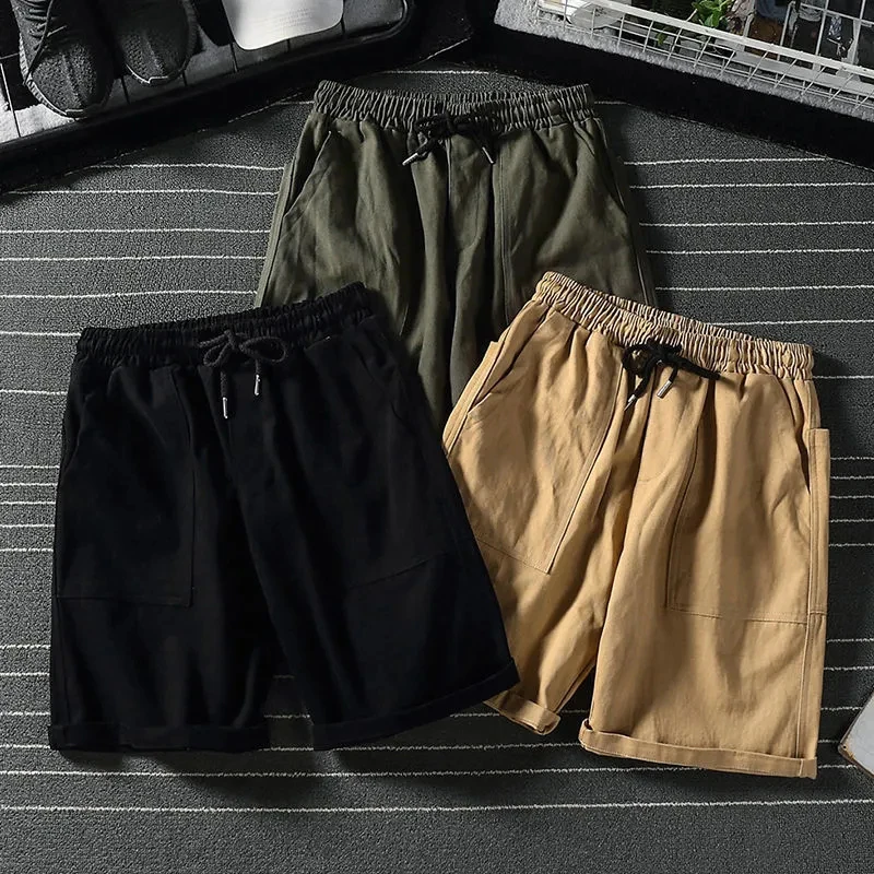 American Retro Women Sports Shorts Summer New Hip Hop Pocket Casual Shorts Bf High Waist Preppy Drawstring Knee Length Shorts