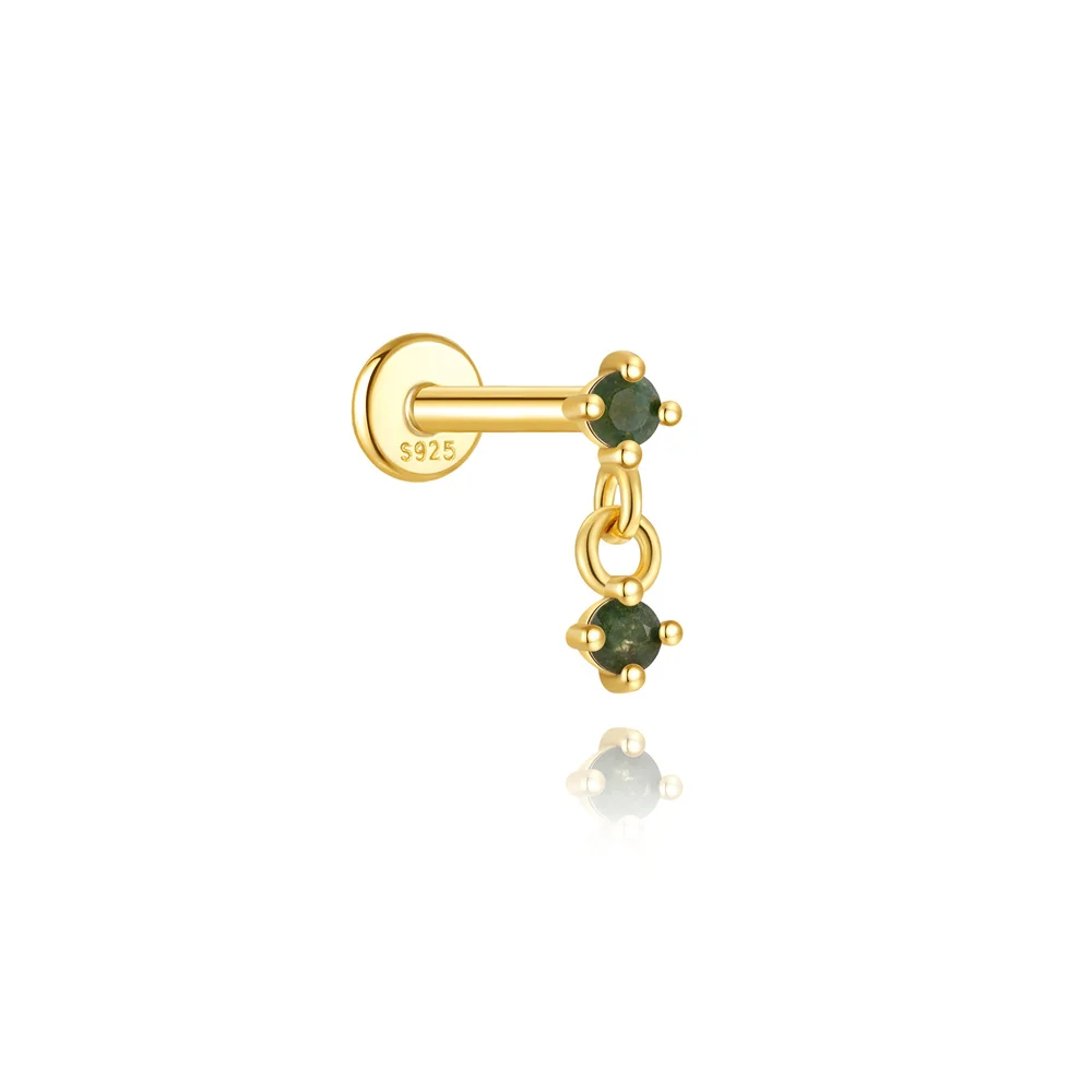 AIDE Wasser Gras Achat 925 Sterling Silber Flachkopf Faden Piercing Ohrring Grünes Moos Piercing Ohr Knochen Ohrring Schmuck 1 Stück