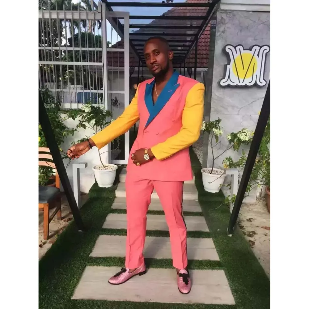 

Summer Beach Men Suits Fashion Double Breasted Peak Lapel Casual 2 Piece Jacket Pants Chic Blazer High Quality Prom Party Outfit
