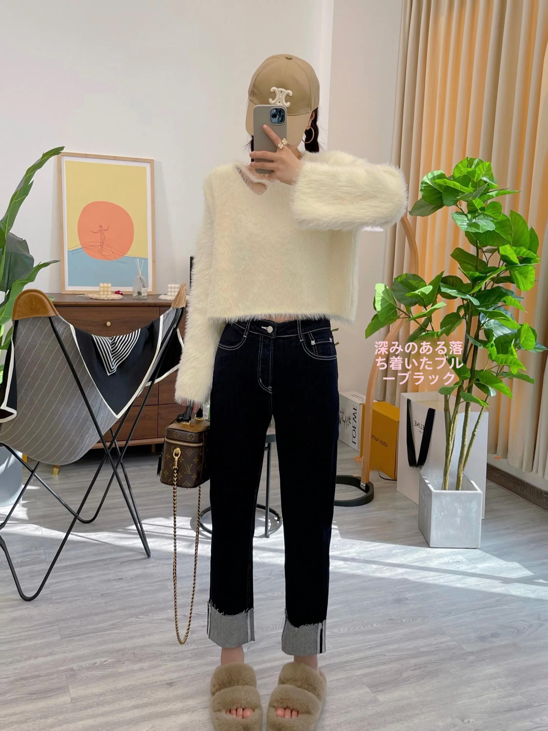 

Vintage High Waist Straight Leg Jeans Women's Loose Slimming Turn up Nine Points Pants Cotton Stretch Denim All Seasons
