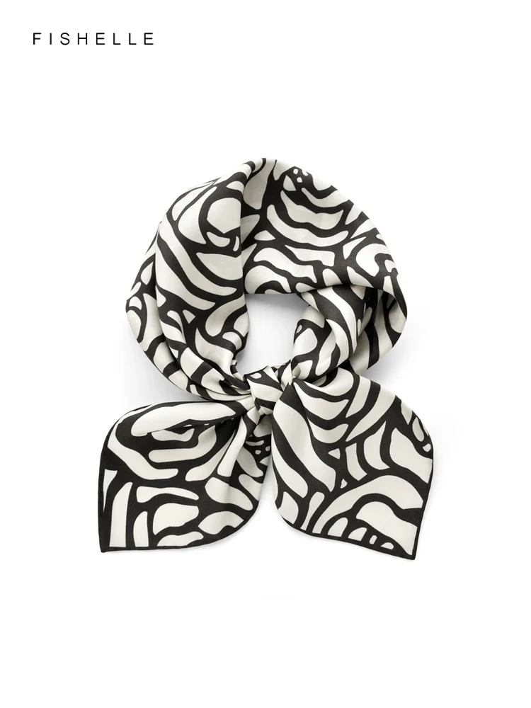 Elegant Black White Camellia Flower Printed Natural Silk Twill Scarf Women\'s Spring Autumn Square Scarfs Real Silk Handkerchief