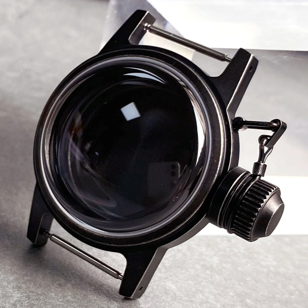 36mm Black/Silver Watch Case Domed Sapphire Crystal Big Crown For Frogman Style Fit NH35 NH36 ETA2824 PT5000 20ATM Screw Crown