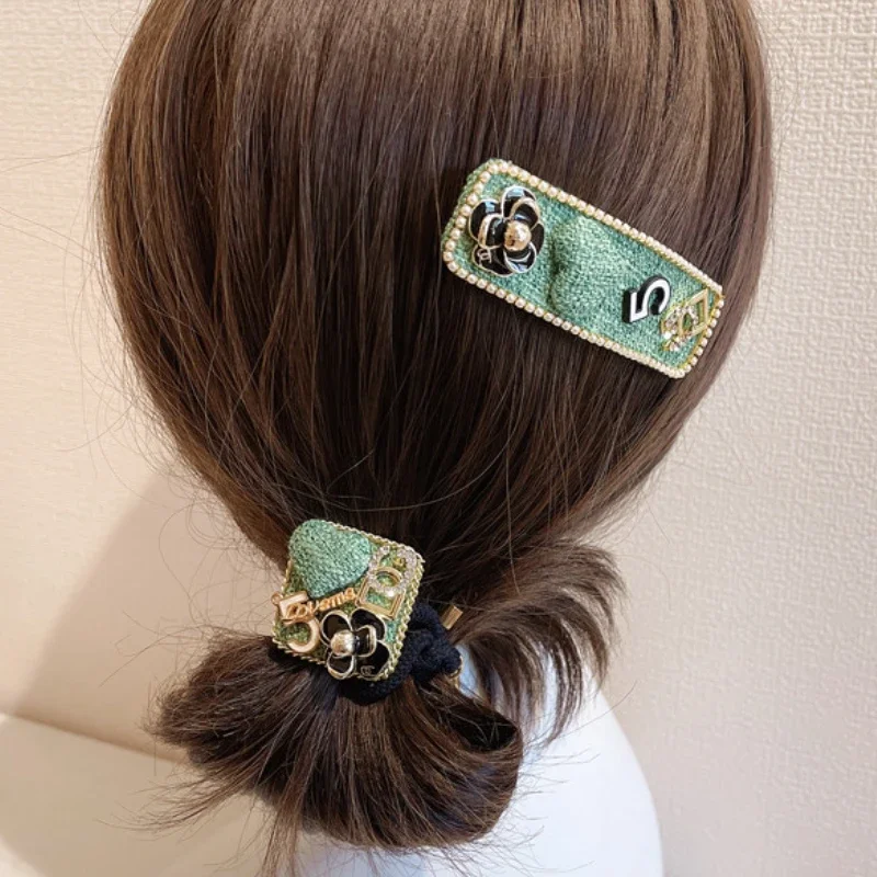 Korean Retro Camellia Flower Pearl Hairpin Back Head Broken BB  Clips Fabric Headdress Ponytail  Rope Girl Accessoires