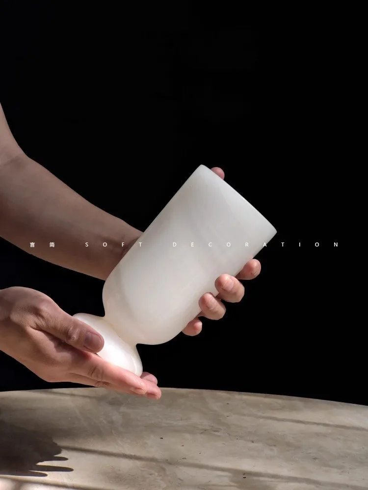 

Natural Marble White Jade Vase European Style Living Room Modern Light luxury Artistic Decoration Advanced Desktop Small Vase