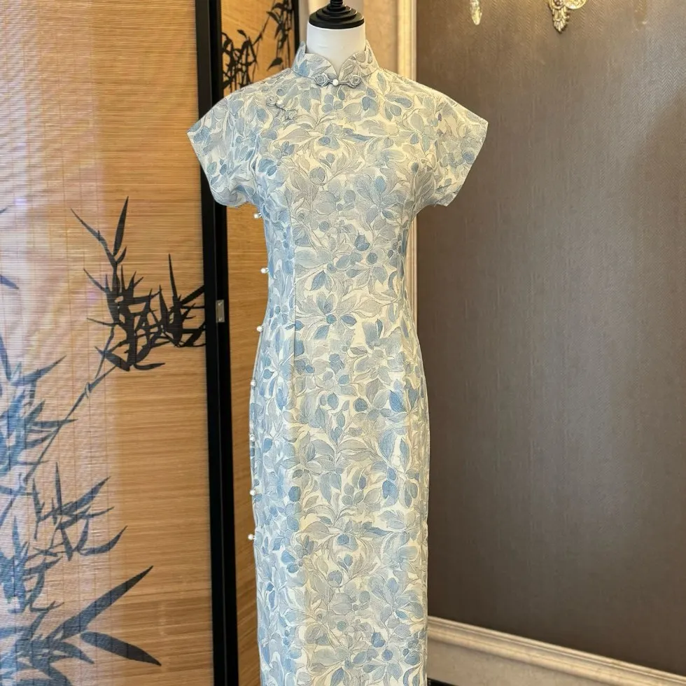 Traditional Chinese Clothing Spring Summer Cheongsams Short Sleeve Mandarin Collar Slit Waist Slim Fit Qipao Dress Women CH-212
