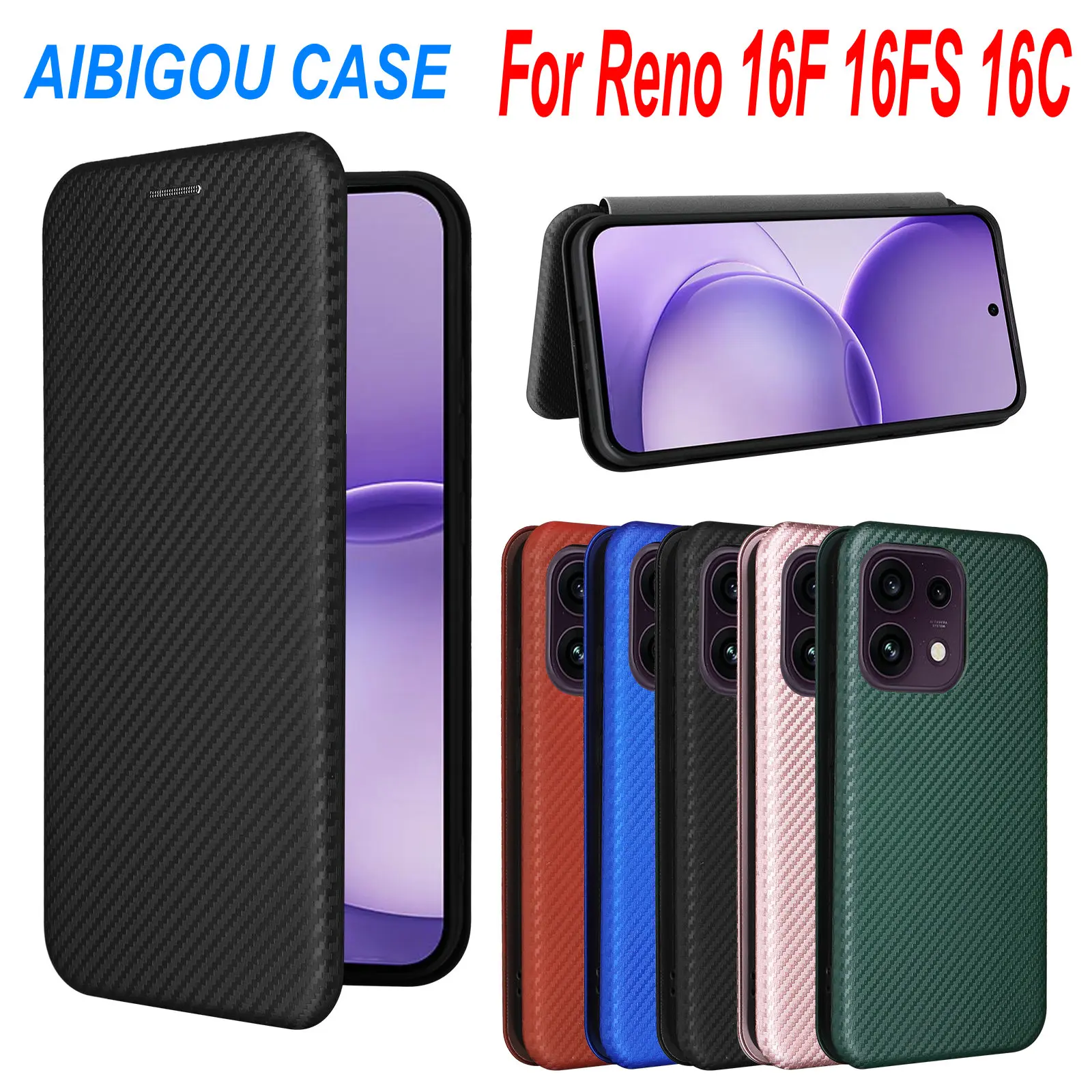 Für OPPO Reno 16F 16FS 16C Luxus-Carbonfaser-Lederhülle Retro-Buchklapphülle mit Magnetverschluss Vollständige Abdeckung für Reno 16F 16FS Handytaschen