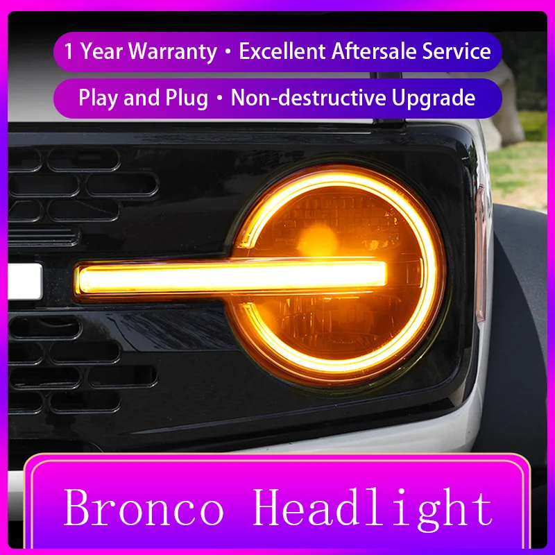 Auto Car Headlights LED Lamps For Ford Bronco 2020-2024 Upgrade Style Front Lamp DRL Automotive Turn Signal Tools Accessories