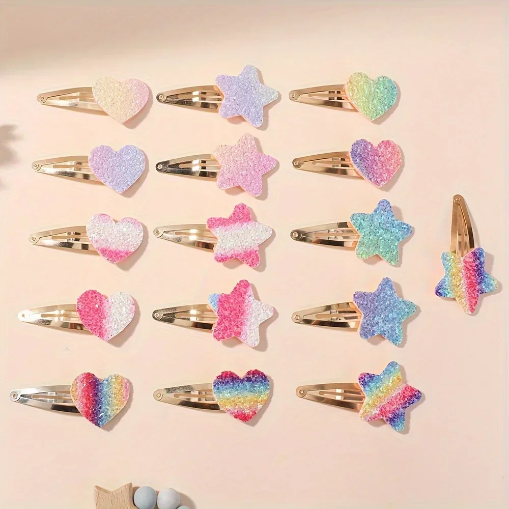 16Pcs/set Cute Glitter Rainbow Heart Star BB Handmade Hair Clips for Girls Handmade Hairpins Barrettes Headwear Hair Accessories