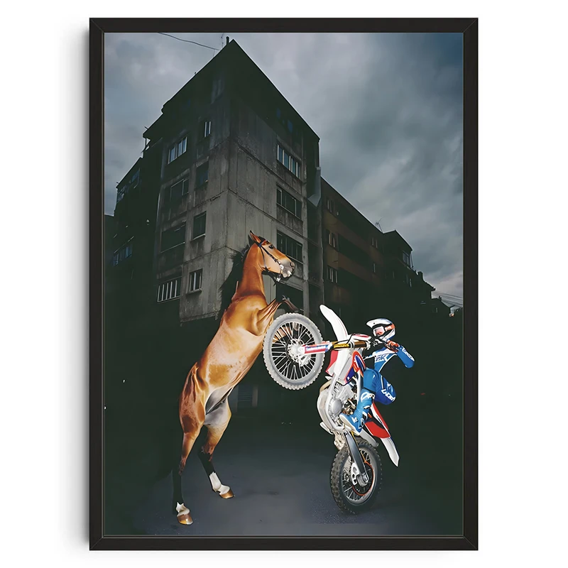 Abstract Classic Poster Print Cowboy Horseback Riding Cafe Terrace Canvas Wall Art Picture for Modern Home Decoration