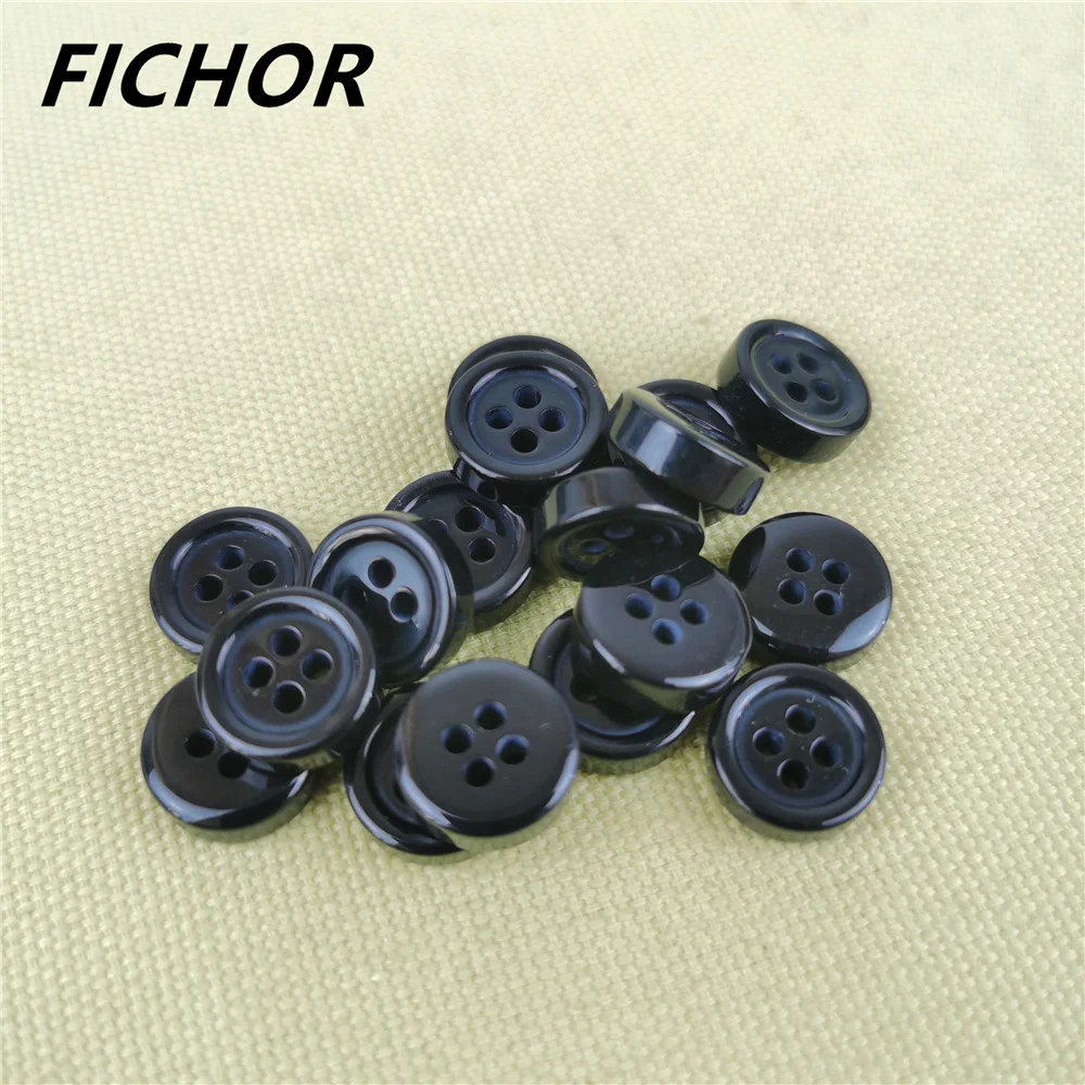 30/50pcs 11mm 4 fori bottoni per abbigliamento in resina nera abbigliamento Decor cucito Scrapbooking forniture per cucire a casa bottoni in plastica