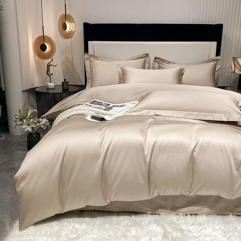 

200S Count Long Staple Cotton Solid Color 100% Cotton Duvet Cover Quilt Single Pillowcase Sheet Fitted Bedding Set Queen King